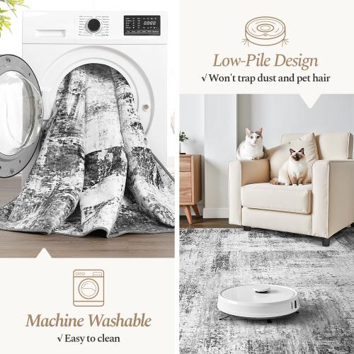 Rugflix 8x10 Large Area Rugs for Living Room, Abstract Washable Rug, Non-Slip, Stain Resistant, Soft Low Pile Carpet, Indoor Grey Rug for Bedroom, Dining Room, Home Office