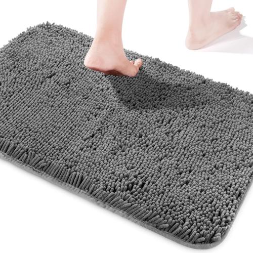 Yeaban Dark Gray Bathroom Rugs – Thick Chenille Bath Mats | Absorbent and Washable Bath Rug Non-Slip, Plush and Soft Rugs for Bathroom, Shower, Sink - 17 x 24