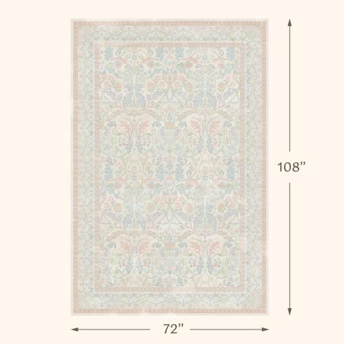 Light Pink 6x9 Girl Bedroom Rug Low Pile & Soft, Botanical Floral Washable Area Rug for French Country Living Room, Nuresry, Pastel Pink Non Slip Soft Kids Room Décor