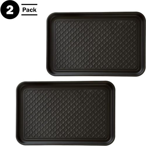 All-Weather Indoor/Outdoor Mat for Boots - Weather-Resistant Hard Plastic Shoe and Boot Tray with Raised Edge by Stalwart (Black, MEDIUM)