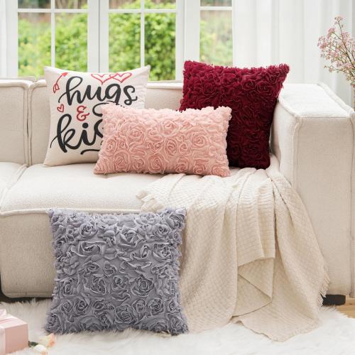 MIULEE 3D Rose Flower Pillow Cover Decorative Spring Floral Romantic Stereo Chiffon Aesthetic Solid Pillowcase for Girl Bedroom Living Room Decor 12x20 Inch Peach Pink