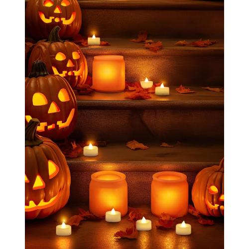 Homemory 24-Pack Flameless LED Tea Lights Candles Battery Operated, 200 Hour Fake Electric Candles TeaLights for Votive, Halloween, Ofrenda, Diya, Wedding Centerpiece Table Decor, Funeral, Christmas