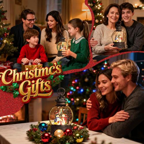 Christmas Snow Globe, Christmas Lantern Room Decor for Indoor Use, USB-Powered/Battery-Operated Glowing Water Lantern, Ideal for Holiday Decorations and Gift Giving