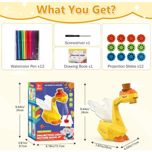 MFEESYOB Drawing Projector for Kids, Tracing and Drawing Projector for Kids with Cute Swan Look, Smart Art Sketcher Projector with 96 Stencils, Toddler Toys for Girls Boys 3 , Yellow