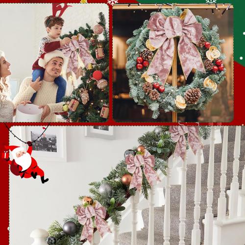 Pink Wired Velvet Ribbon, Christmas Ribbon Wired, 2.5 inch × 10 Yards Wide Pink and Gold Ribbons for Christmas Tree Topper Bow Ornaments, Gift Wrapping, Wreaths Garland Crafts, Home Decor