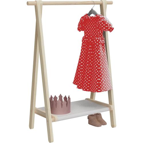 Dress up Storage, Kids Clothing Rack, Child Garment Rack with Storage Shelf, Natural Pine Wood (Pine)