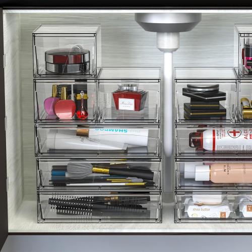 6 Pack Acrylic Drawer Organizer Stackable,Clear Storage Drawer for Makeup,Cosmetics,Beauty Products,Plastic Storage Organizer for Medicine Cabinet Organizer,Bottle and Pump Part Organizer Containers