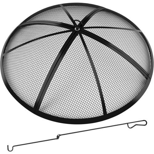 Fire Pit Spark Screen, Fire Pit Screen 36 Inch Round with Handle & Poker, Collapsible Heavy Duty Mesh Fire Pit Cover Fire Pit Lid for Outdoor/Patio/Backyard/RV Camping/Beach