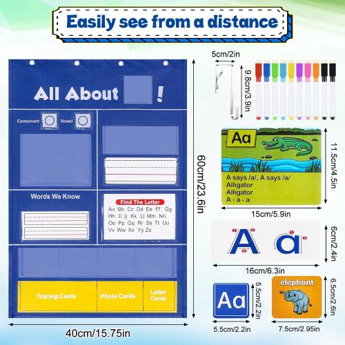 Meetory Alphabet Learning Pocket Chart - Alphabet Wall Chart ABC Flash Cards Learning Material, Handwriting Practice Letter Tracing Homeschool Preschool Kindergarten Learning Activities Must Haves