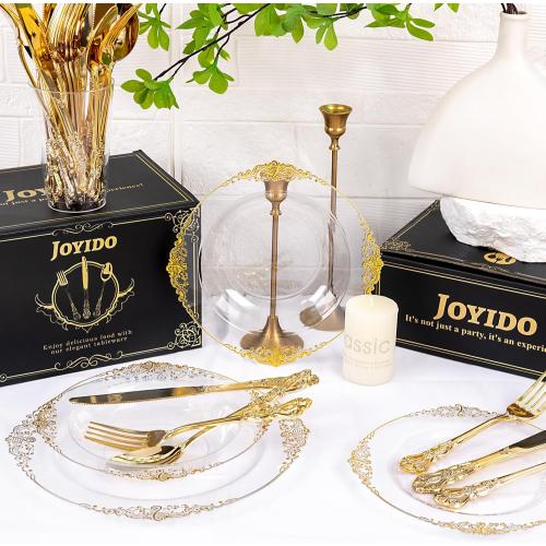 150 Pieces Gold Plastic Silverware - Heavy Duty Gold Disposable Utensils - Fancy Plastic Cutlery Set Includes 50 Forks, 50 Spoons, 50 Knives for Holidays Parties Weddings