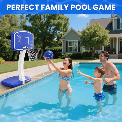 Large Pool Basketball Hoop Poolside, Swimming Pool Basketball Game for Inground Pools, Water Basketball for Pool with 2 Balls and Pump, Summer Outdoor Toys for Kids Teens Adults