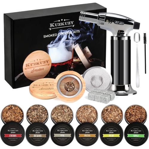 Cocktail Smoker Kit with Torch – 6 Flavors Wood Chips – Bourbon, Whiskey Smoker Infuser Kit, Old Fashioned Drink Smoker Kit, Birthday Bourbon Whiskey Gifts for Men, Dad, Husband (Without Butane)