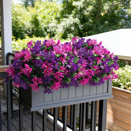 INSPRING Artificial Fake Flowers for Outdoors Fall Decoration, 3 Bundles Realistic Outdoor Faux Azalea Plants UV Resistant Silk Flowers for Outside Planter Patio Porch Garden Yard Home Decor