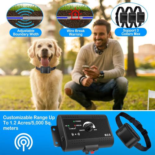 Moclever Wireless Dog Fence System – 1.2 Acre Electric Pet Containment System w/Waterproof Shock Collar, Underground 984FT Wire, Safe & Adjustable Boundary for Small, Medium & Large Dogs