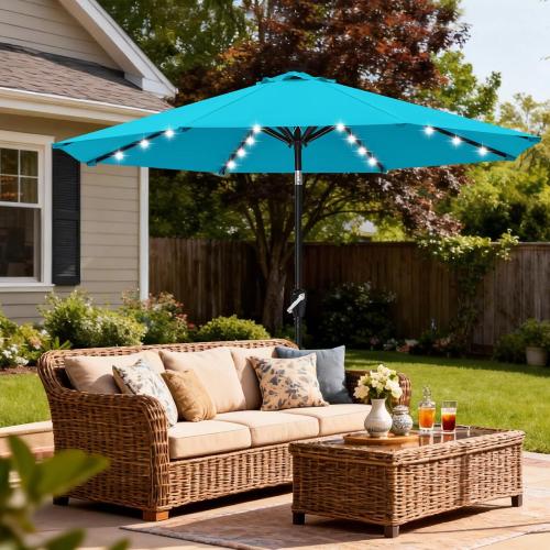 ABCCANOPY Durable Solar Led Patio Umbrellas with 32LED Lights 9FT (Turquoise)