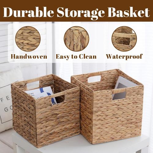 Wicker Storage Cubes, Foldable Storage Bins, 12x12x12 Inch, 2-Pack | 2-pack 12x12x12 foldable water hyacinth wicker cubes; collapsible storage bins for shelves, closets and home organization.