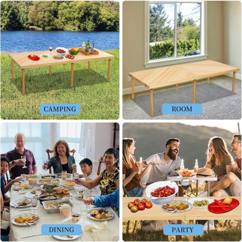 60x30 Boho Wooden Picnic Table, Portable Outdoor Low Picnic Table with Adjustable Legs 13 & 16 for Floor Seating, Beach, Camping, BBQ, Backyard, 60x30in Seating for 8 People