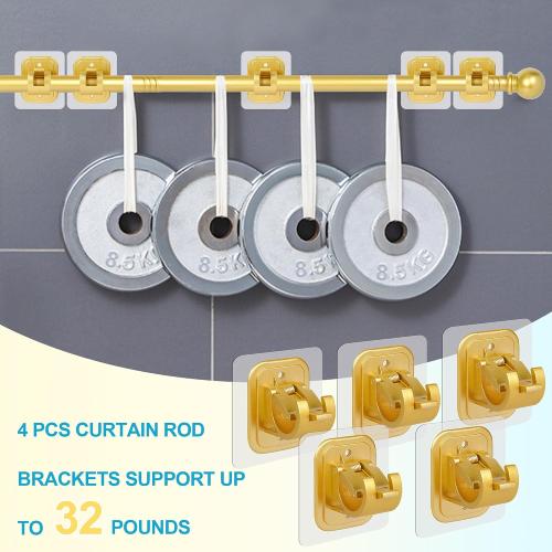 Set of 5 Size 48 to 84-96 Inch Curtain Rods No Drilling for Windows 48 to 84-96 Inch,Renter Friendly Drapey Pole with 5PCS No Drill Curtain Rod Brackets,Outdoor Long Cortineros Para Ventanas with Adhesive Curtain Rod Holder Gold