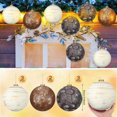 8 Pcs 6 Inch Large Neutral Textured Christmas Ball Ornaments Rustic Hanging Xmas Tree Decoration Vintage Rusty Copper Brown Decor for Farmhouse Modern Christmas Indoor Outdoor Home