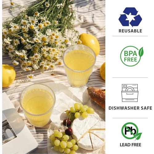 17oz Shatterproof Ribbed Glasses, Plastic Tumblers for Poolside – Clear Acrylic Cups, Stackable & Reusable, Dishwasher Safe Drinkware – Set of 8