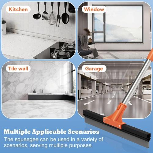 Floor Squeegee for Concrete Floor,18 Large Heavy Duty Squeegee for Floor, Rubber Broom with 62 Long Handle for Bathroom Tile, Garage Concrete, Deck, Shower Glass, Window Cleaning