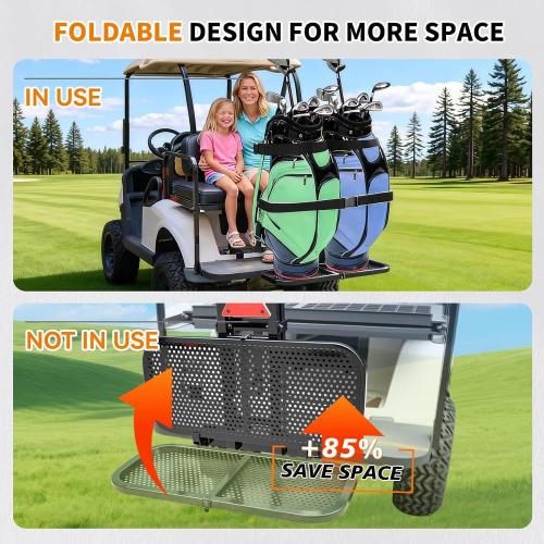 Foldable Golf Cart Bag Holder for EZGO/Club Car/Yamaha, Fits 8 Max & 24 Rear Safety Grab Bars, Triple-Point Stabilized, Stainless Steel Buckles, No-Drill Preinstalled Golf Cart Rear Seat Bag Holder