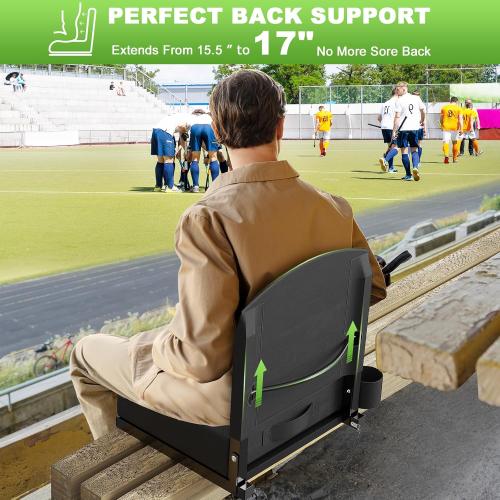 2 Pack, Black Stadium Seats with Back Support, Portable Bleacher Seat for Bleachers Hold up 400lbs, Wide Bleacher Seat with Shoulder Strap & Handle Perfect for Sports Events (Black, 2pcs)