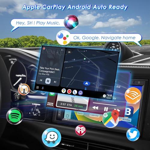 Double Din CarPlay Multimedia System: 7 Inch Touchscreen Car Stereo Receiver – Bluetooth Android Auto Car Radio with Backup Camera Mirror Link AM FM USB SD AUX Subwoofer Steering Wheel Control