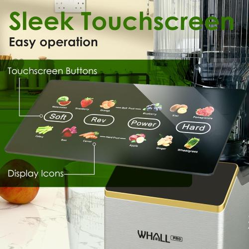 Cold Press Juicer, Touchscreen Juicer Machines with 4.5'' Wide Feed Chute, Stainless Steel Masticating Juicers Easy to Clean, Ergonomic Operational Panel Design, High Juice Yield, Gray