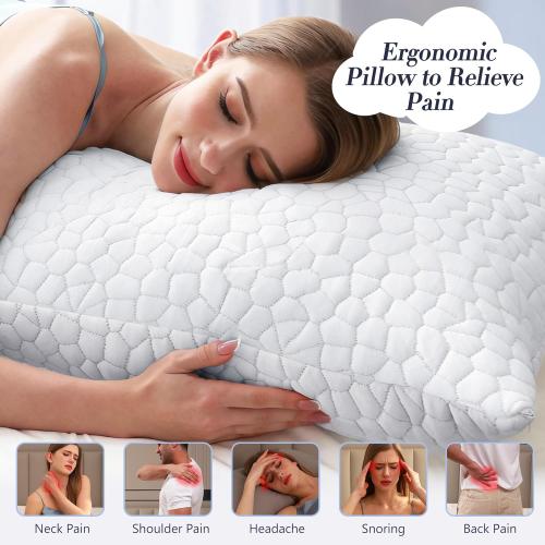 Yettbea Adjustable Shredded Memory Foam Pillows Queen Size Set of 2, Luxury Bamboo Cooling Pillow w/Washable Zippered Cover, Soft or Firm Support Bed Pillow for Side, Back, Stomach Sleeper