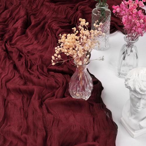 6 Pack 10FT Burgundy Christmas Cheesecloth Table Runner Table Runner 35x120 Inch Gauze Rustic Boho Cheese Cloth for Thanksgiving Wedding Decor Birthday Party Baby Shower Centerpiece Decoration