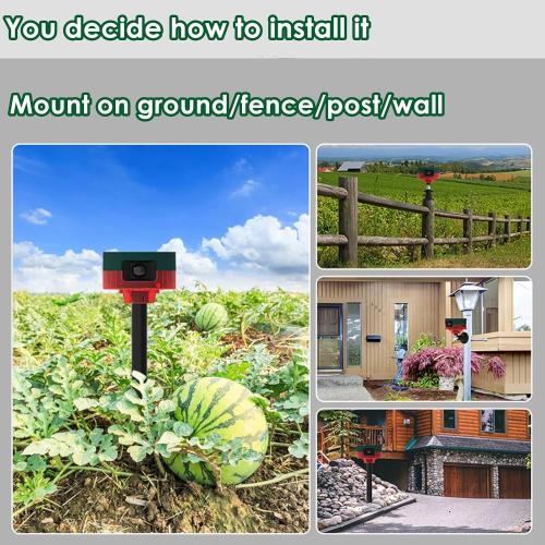 HULPPRE Solar Outdoor Motion Sensor Alarm-Dog Barking&Gunshot Sound,130db Loud Noise Maker,Support Recording,13 Kinds of Sound Strobe Light with USB,Say Goodbye to The Intruders