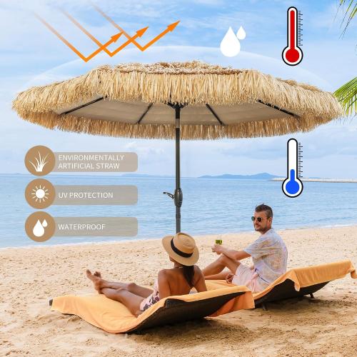 8FT Tiki Umbrella, Patio Umbrella Thatched Umbrella Outdoor Patio, Upgrade with UPF 50 , Tiki Beach Umbrellas with Zinc Alloy Push Button Tilt and for Pool Backyard