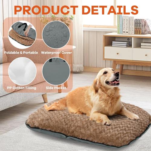 MABOZOO Foldable Travel Dog Bed, Outdoor Camping Dog Bag Bed Pet Pad with Carry Handles, Waterproof Pet Mattress Mat for Small, Medium, and Large Dogs Cats (Gray, 44x32x5 in)