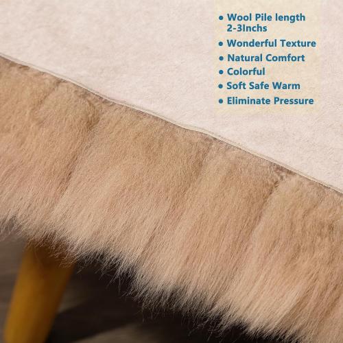 Fluffy Genuine Sheepskin Rug, Fuzzy Shaggy Fur Area Rug, Soft Fur Prayer Pup Mat Carpet, Chair Sofa Seat Cover, Bedroom, Living Room Double Pelts (Light Brown, 2x6ft)