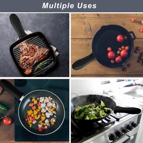 4 Pcs Non-Slip Silicone Hot Handle Holder & Assist Grips, Potholder for Cast Iron Skillets, Heat Resistant Handle Cover Sleeve for Frying Pans, Casserole, Cookware Handles, Black