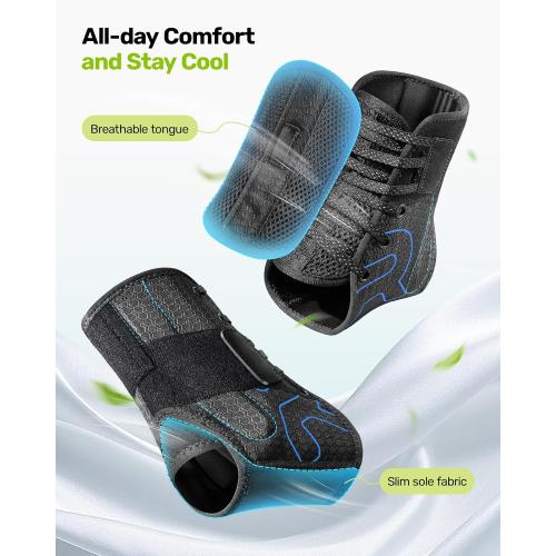 Quick Lace Up Ankle Brace with 2 Metal Support Stays, Breathable Stabilizer for Sprained Ankle, Slim Fit Ankle Support for Men & Women, Sports, Running, Basketball (Black, M)
