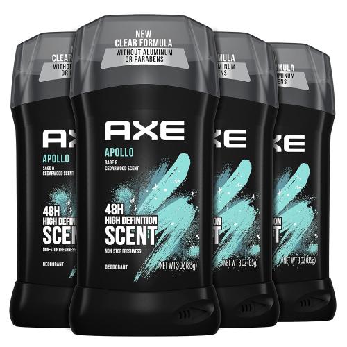 3oz AXE Apollo Deodorant Stick 4 Count For Long Lasting Odor Protection, Sage And Cedarwood Men's Deo, Aluminum Free 3oz