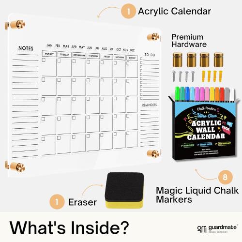 28x20 Large Oversize Crystal Clear Acrylic Wall Calendar Dry & Erase Board | 28 X 20 | Monthly Family Calendar Home Office Glass Calander Reusable Big Whiteboard | Free Pens & Eraser