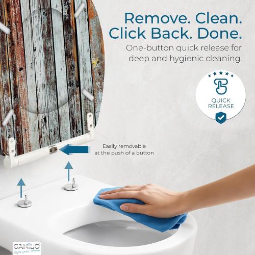 Sanilo Wooden Toilet Seat with Quick Release & Soft Close [ROUND] - Decorative & Slow Close Molded Wood Seat - With One Click for Easy Installation & Cleaning - With Adjustable Fit (Antique)