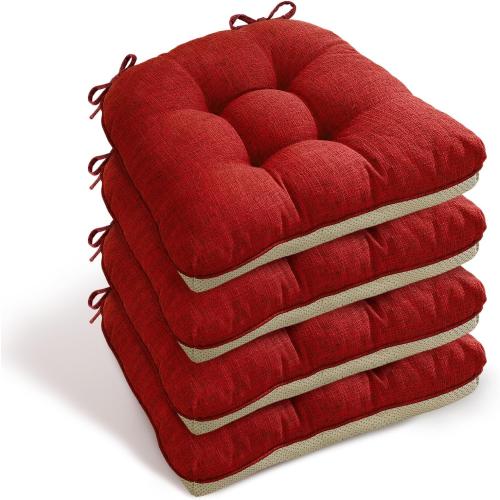 Chair Cushions for Dining Chairs 4 Pack, Indoor Kitchen Seat Cushions U Shape Non-Slip Chair Pads with Ties for Dining Room, Office 17.7 x 16.5 x 3.9 Wine Red
