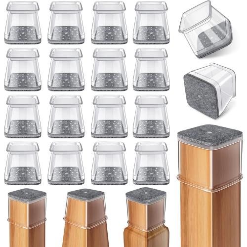 Ansible 24 Pcs Chair Leg Floor Protectors Square, Silicone Felt Furniture Leg Pads Caps Covers for Hardwood Floors (Fit:1-1/16 to 1-5/8)