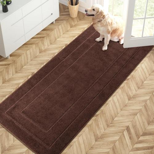 PURRUGS Dirt Trapping Door Mat 32 x 70, Non-Slip/Skid Machine Washable Entryway Rug, Dog Doormat, Super Absorbent Welcome Mat for Muddy Wet Shoes and Paws, Brown