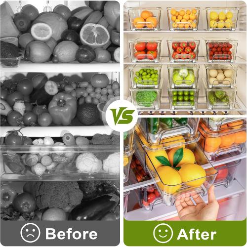 Imncya Pull-Out Fridge Organizer, Stackable Refrigerator Drawer Organizer Bins, Fridge Drawers Food Storage Containers for Fruits, Vegetables, Drinks, Snack (3 Pack Clear)