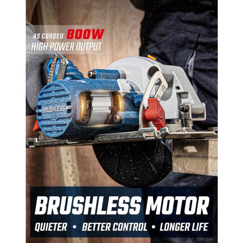 DongCheng 20V Max Cordless Circular Saw, with 3 Blades(5''), Brushless, 6700 RPM, Compact Hand Saw Max Cutting Depth1-3/4(90°), 1-3/10'' (45°), Including 4.0Ah Battery, Charger and Carry Bag