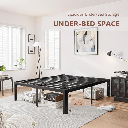 18 Inch High Platform California King Bed Frames No Box Spring Needed, Metal Cal King Bed Frame, Noise Free, Easy Assembly, Heavy Duty, Black