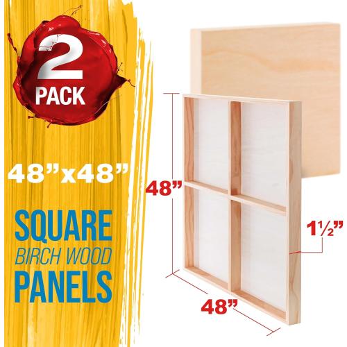 U.S. Art Supply 48 x 48 Unfinished Cradled Wood Panels for Painting, Gallery 1-1/2 Deep (2 Pack) - Artist Depth Wooden Wall Canvases - Mixed-Media Craft, Acrylic, Oil, Encaustic, Paint Pouring