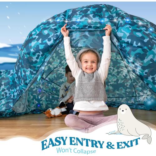 W&O Arctic Camo Aerodome with LED Lights & Sound – Inflates in Seconds for Kids Ages 3-12 (Fan Not Included)