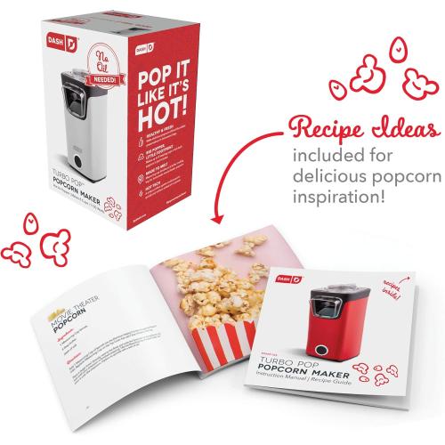 Dash Turbo Pop Popcorn Maker - Theater-Style Popcorn Machine - Comes with Measuring Cup & Butter-Melting Tray - Convenient, Space-Saving Design - 8 Cups, White