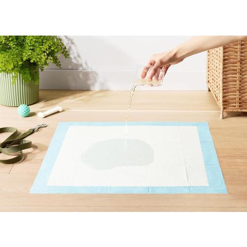 Amazon Basics Leak-Proof Dog and Puppy Potty Training Pee Pads with Quick-Dry 5-Layer Design, Housebreaking, Standard Absorbency, X-Large, 28 x 34 Inch, Blue & White, 60-Pack